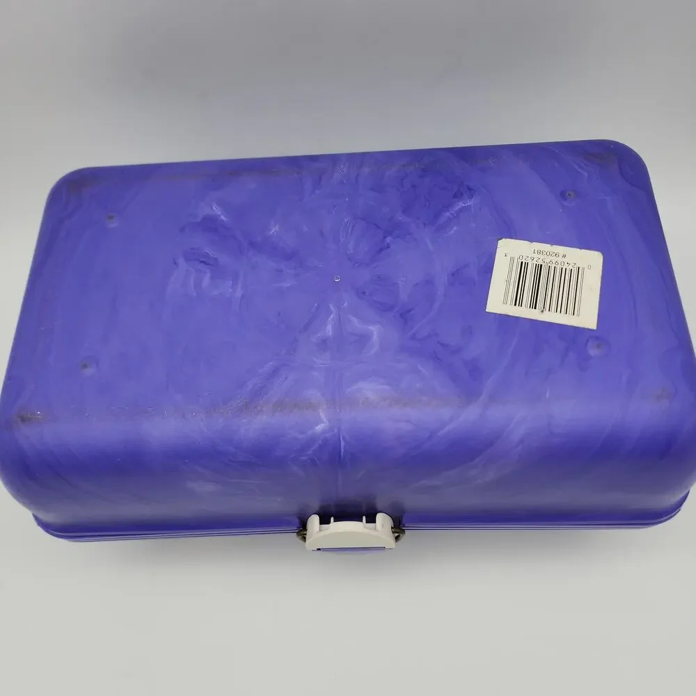 Vintage 90s Caboodles Makeup Case Purple Swirl Mirror Slide Out Trays 3 Tier USA